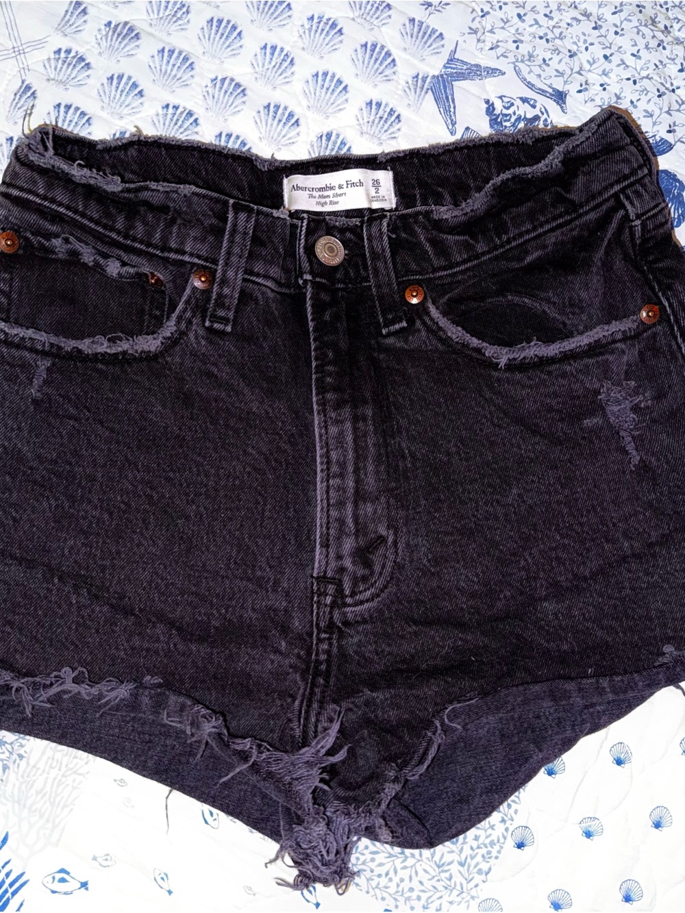 Abercrombie & Fitch Black Distressed High-Rise Denim Shorts